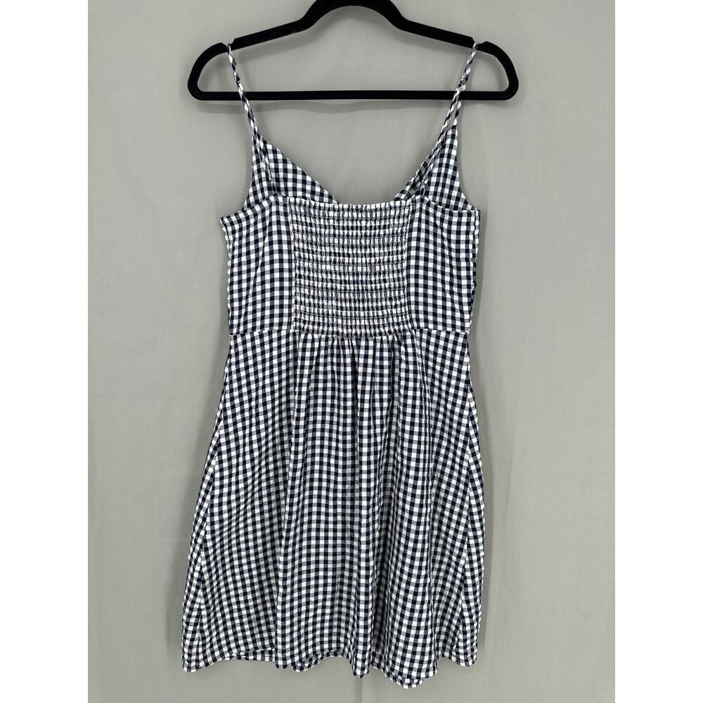 Loft Dress Womens 6 Navy Blue Plaid Mini Gingham Cowl Neck Cutout Boho Cottage - Picture 3 of 7